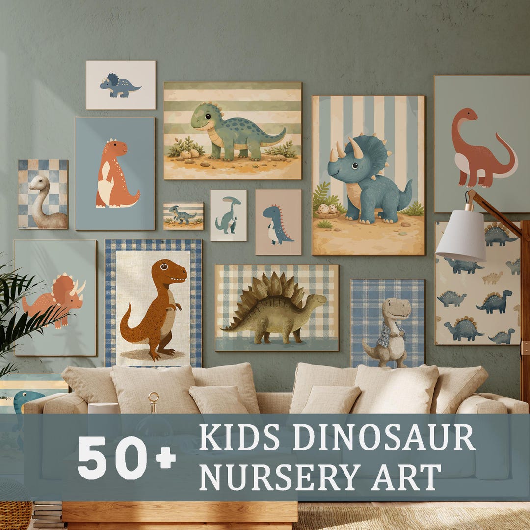 Bundle of +50 Dinosaur Nursery Prints: Dino Wall Art Set, Kids Bedroom ...