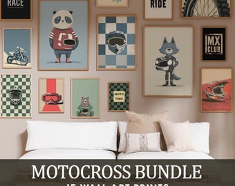 Retro Motocross-tryck: Sportdekor till pojkrum - Vintage Boys Gallery (digital nedladdning)