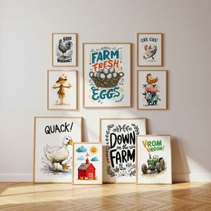 Farm Nursery Wall Art Set of 9, Printable Farm Animal Prints for Kids Room, Boys Bedroom Decor, Farm Gallery Wall Set, Digital Prints