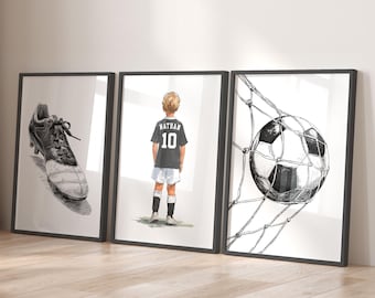 Personalised Football Wall Art Prints, Custom Football Shirt Name Print for Boys Bedroom, Football Decor, Football Gift for Boys, Set of 3
