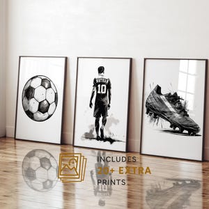 Personalized Soccer Wall Art Prints: Set of 3 Football Poster - Boys Bedroom Decor - Teen Room Art -Custom Name Jersey