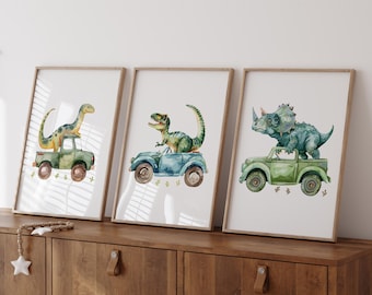 Conjunto de 3 pôsteres de dinossauros para imprimir, decoração de parede para quarto de bebê com tema de dinossauros, arte de parede com dinossauros, decoração para quarto de menino com tema de dinossauros, digital