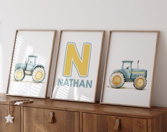 Personalized Tractor Nursery Art: Watercolor Tractor Print (Digital Download)