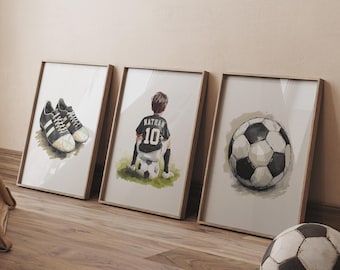 Personalised Football Wall Art Prints, YOUR COLOUR, Boys Football Gift for Boys Bedroom Decor, Football Poster, Football Room Art