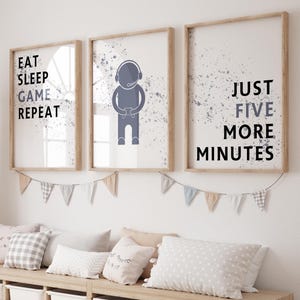 Set of 3 Blue Grey Gaming Posters, Boys Room Wall Art, Teen Bedroom Decor, Gaming Poster, Personalisable Gamer Gift, Games Room Prints