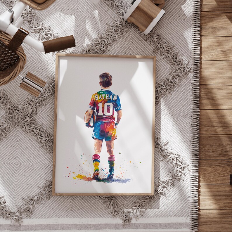 Watercolour Rugby Posts Personalized Rugby Poster: Watercolor Boys Bedroom Decor (digital ...