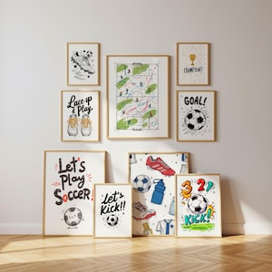Voetbal kinderkamer muur kunst set van 9 jongenskamer voetbal prints voor kinderen voetbal thema galerij muur decor, voetbal posters voor jongens, digitaal