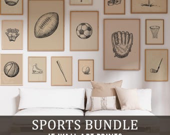 Láminas deportivas vintage para guardería: Colección de arte mural retro (descarga digital)