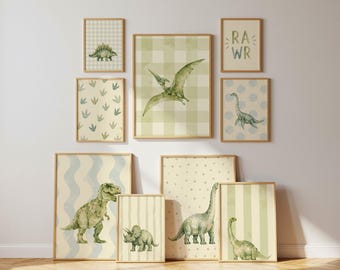 Dinosaur Nursery Wall Art: Watercolor Blue Green Dino Prints, Dino Gifts (Digital Download)