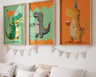 Dinosaur Nursery Prints Set of 3: Kids Room Decor (Digital Download)