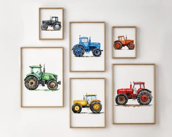 Set of 6 Tractor Prints, Printable Tractor Wall Decor, Tractor Nursery Wall Art, Boys Toddler Room Decor Tractor Playroom Tractor Gift