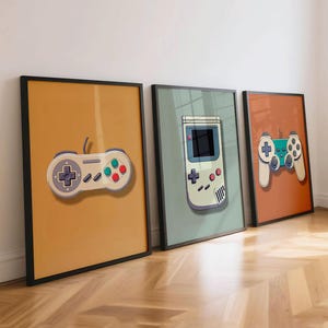 Retro Gaming Wall Art Prints, Set of 3 Vintage Gaming Wall Art, Gamer Wall Art, Boys Room Gamer Decor, Video Games Room Art, Gift for Gamer Yellow/Green/Orange