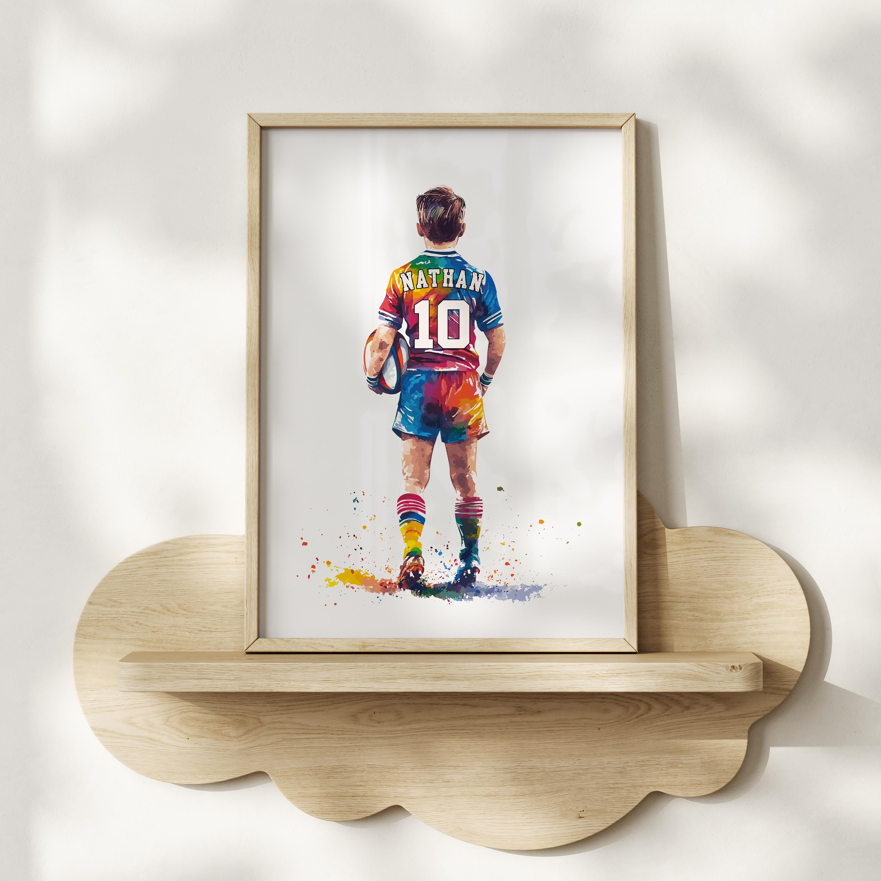 Watercolour Rugby Posts Personalized Rugby Poster: Watercolor Boys Bedroom Decor (digital ...