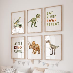 Dinosaur Gallery Wall Art for Boys, Set of 6 Nursery Prints, Printable Dino Nursery Decor, Toddler Room Decor, Dinosaur Gift for Boys Room