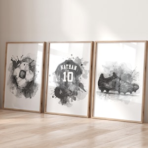 Impressões de arte de parede de futebol personalizadas, camisa de futebol, presentes de futebol para decoração de quarto de meninos, impressões de futebol, presente de futebol, impressão de futebol