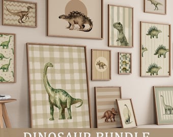 Watercolor Dinosaur Wall Art: 12 Kids Room Prints - Vintage Nursery Decor - Playroom Gallery Bundle (Digital Download)