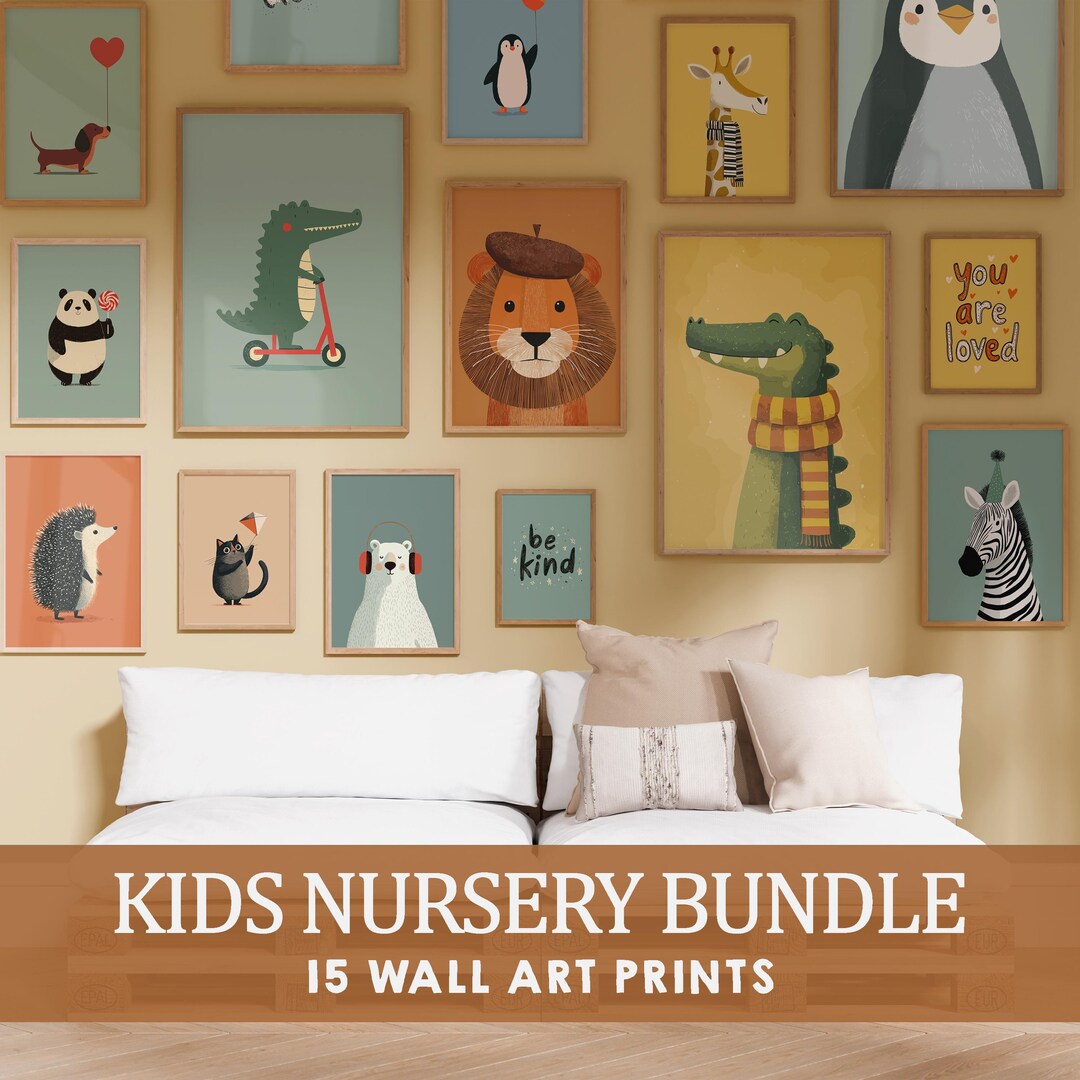 Animal Gallery Wall Art: Kids Nursery Prints - Baby Room Decor ...