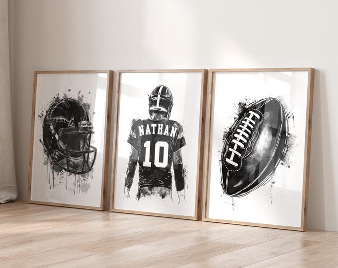 Personalized American Football Wall Art, Custom Football Jersey Print, Football Gift for Boys Room Sport Decor, Football Poster Gift for Him