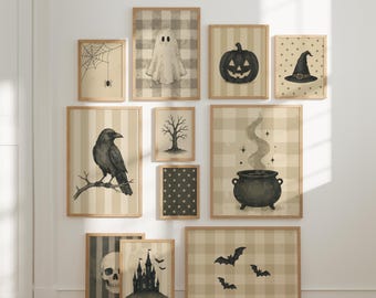 Gothic Halloween Wall Art Set, Vintage Spooky Prints, Witch Decor (Digital Download Bundle)