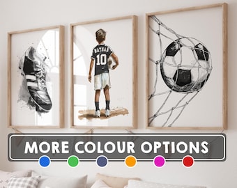 Personalised Football Prints, Set of 3 Football Gifts for Boys Bedroom Decor, Football Wall Art, Football Shirt, Boys Room Art