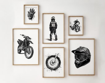 Impressions motocross personnalisées, lot de 6 impressions moto cross, impression moto, posters motocross, art mural moto cross, décoration chambre garçons