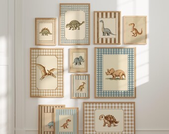 Vintage Dinosaur Wall Art Set – Watercolor Dino Prints for Boys Nursery, Playroom Gallery Bundle