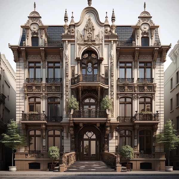 Baroque Architectural Print - Elegant Historical Building Facade Artwork - Beaux-Arts Design Home Decor