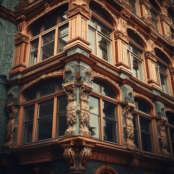 Ornamental Architecture Detail Art - Historical Building Facade - Beaux-Arts Window and Balcony Print