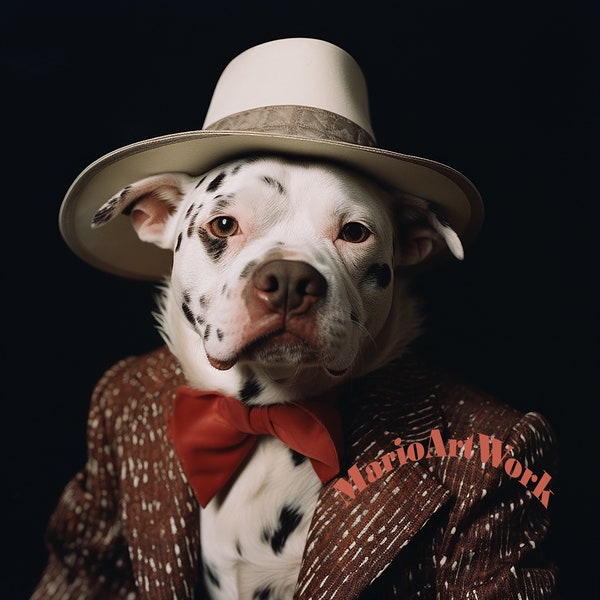 Dapper Dalmatian in Hat and Jacket - Chic Canine Portrait Art for Dog Lovers and Home Decor