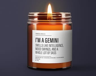 Funny Gemini Candle | Gemini Birthday Gift | Gemini Star Sign Candle | BFF Gift | Zodiac Gift Candle | Essential Oil Soy Wax Candle