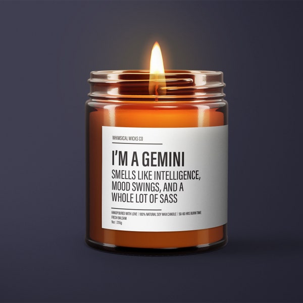 Funny Gemini Candle | Gemini Birthday Gift | Gemini Star Sign Candle | BFF Gift | Zodiac Gift Candle | Essential Oil Soy Wax Candle