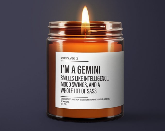 Funny Gemini Candle | Gemini Birthday Gift | Gemini Star Sign Candle | BFF Gift | Zodiac Gift Candle | Essential Oil Soy Wax Candle