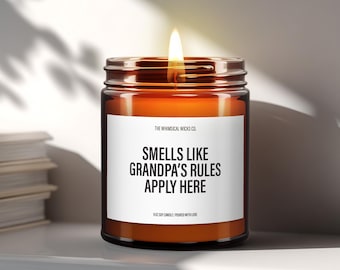 Smells Like Grandpa’s Rules Apply Here Candle ~ Fathers Day Gift for Grandpa, Grandpa Humor Candle, Grandfather Candle, Papa Gift Idea