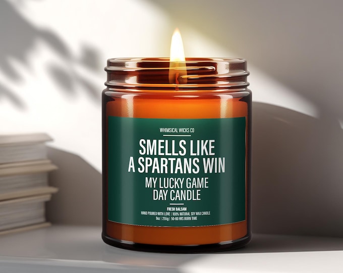 Smells Like A Spartans Win Candle | Unique Gift Idea | Sports Candle | Gift For Him | Game Day Decor | College Game Day