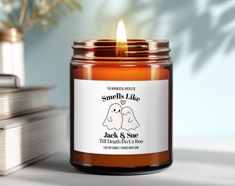 Personalized Halloween Ghost Couple Soy Candle: Till Death Do Us Boo, Custom Names