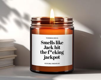 Smells Like [Custom Name] Hit the Jackpot Candle, Personalized Gifts, Funny Wedding Candles, Wedding Gifts, Custom Candles, Engagement Gifts