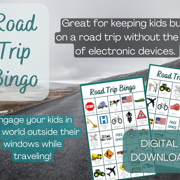 Road Trip Bingo, Printable Bingo Cards, Travel Activity, Family Vacation, Travel Printable, Car Games, 10 bingo cards, Bingo Cards