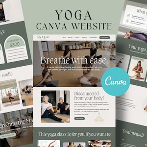 Sjabloon yoga-website Canva | Websiteontwerp wellness- en yogastudio | Bewerkbare Canva-website | Vrouwelijke minimalistische yogasite