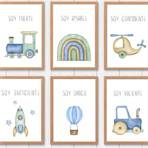 Afirmaciones Positivas para Niños Afirmaciones diarias positivas en español para niños, arte de pared para habitación de niños, decoración de guardería, carteles imprimibles para sala de juegos