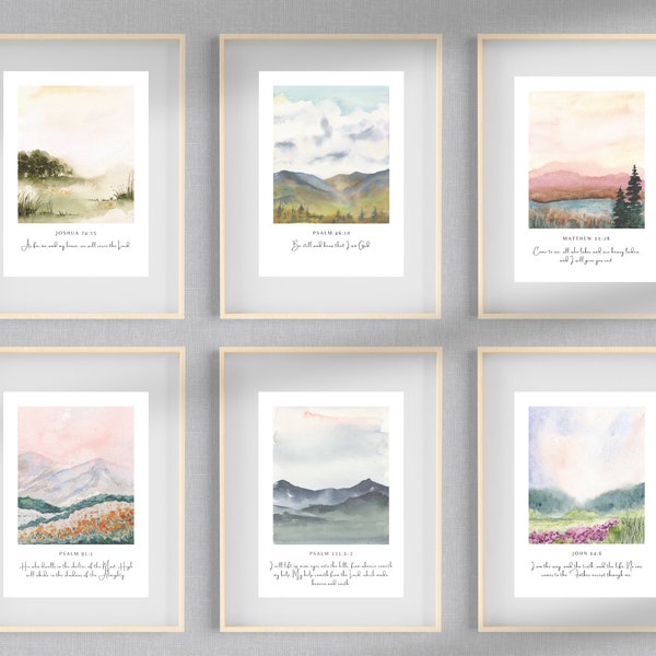 Set of 6 Christian Home Gallery Wall Art Decor Bible Verse Wall Art Watercolor Scripture Art Christian Bible Art