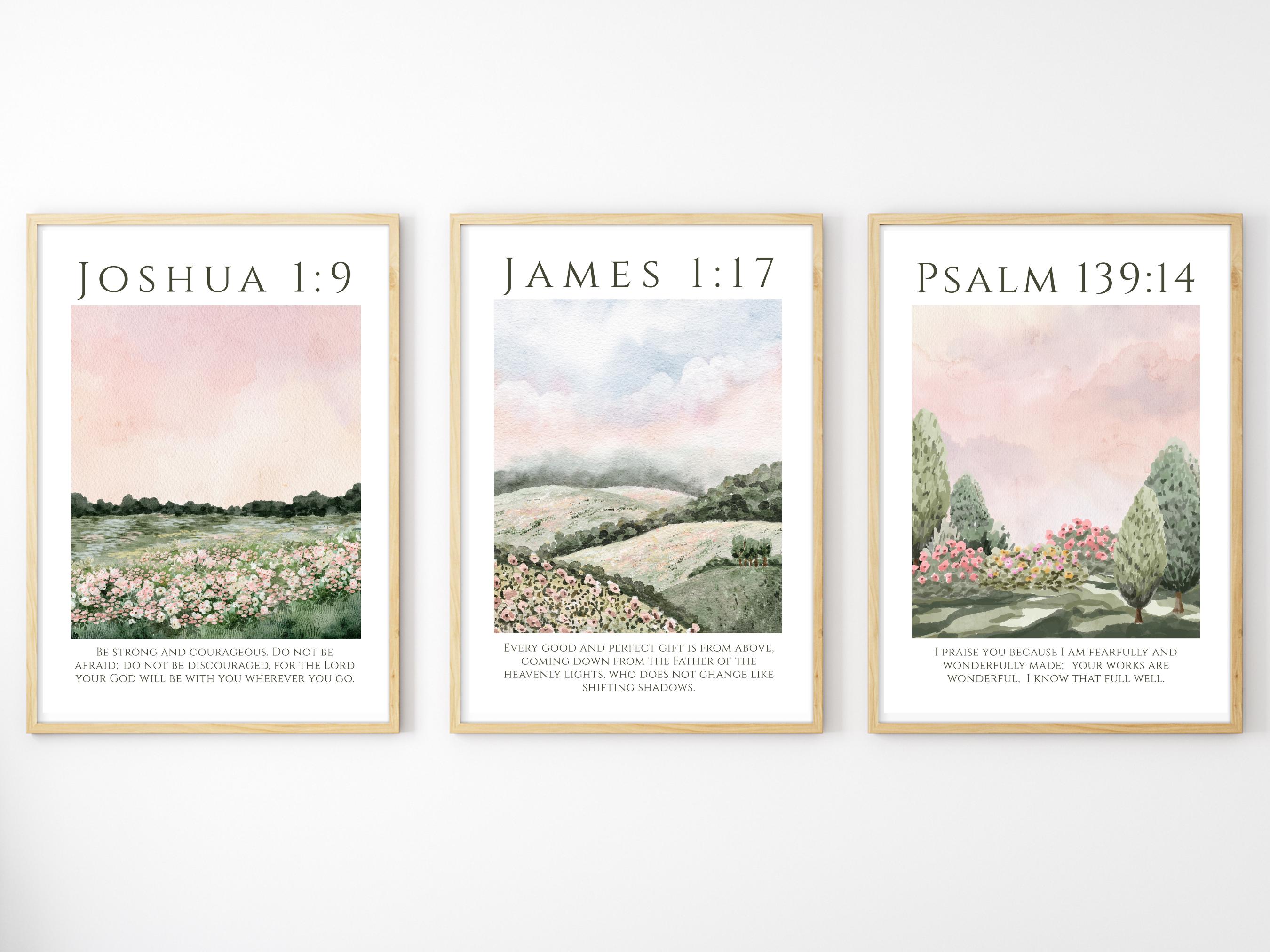 Pink Floral Christian Nursery Decor: Bible Verse Art (set of 3 ...