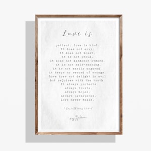 1 Corinthiens13 : 4-8 L'amour est patient L'amour est un mariage gentil Verset biblique Impression d'art, Art de mariage, Art mural biblique espagnol Art mural maison chrétienne