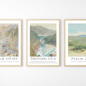 Watercolor Bible Verse Prints: Christian Home Decor, Set of 3, Psalm 23