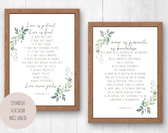 1 Corinthians13 :4-8 Love is Patient Love is Kind Marriage Bible Verse Art Print, Wedding Art, Spanish Bible Wall Art Christian Home WallArt