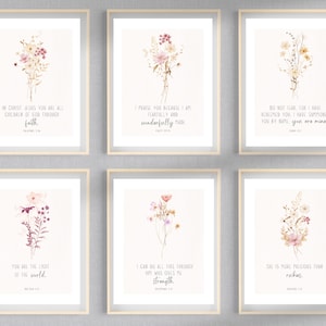 Christian Nursery Decor: Bible Verse Watercolor Wildflower Scripture Art (Set of 6) (Digital Download)