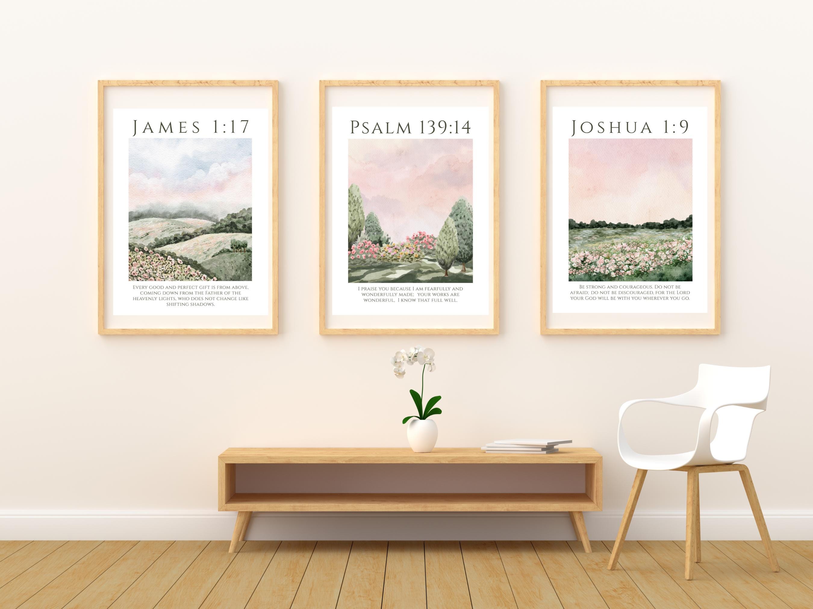 Pink Floral Christian Nursery Decor: Bible Verse Art (set of 3 ...