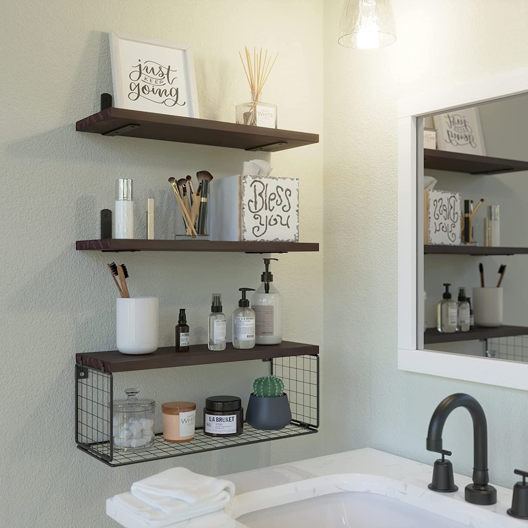 Set of 3 Rustic Wood Bathroom Shelves Over Toilet Storage Etsy