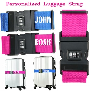 Personalised Combination Luggage Suitcase Straps, Choice Of Colours - 180cm x 5cm Fully Adjustable - Blue & Pink - Rugged Combination Lock
