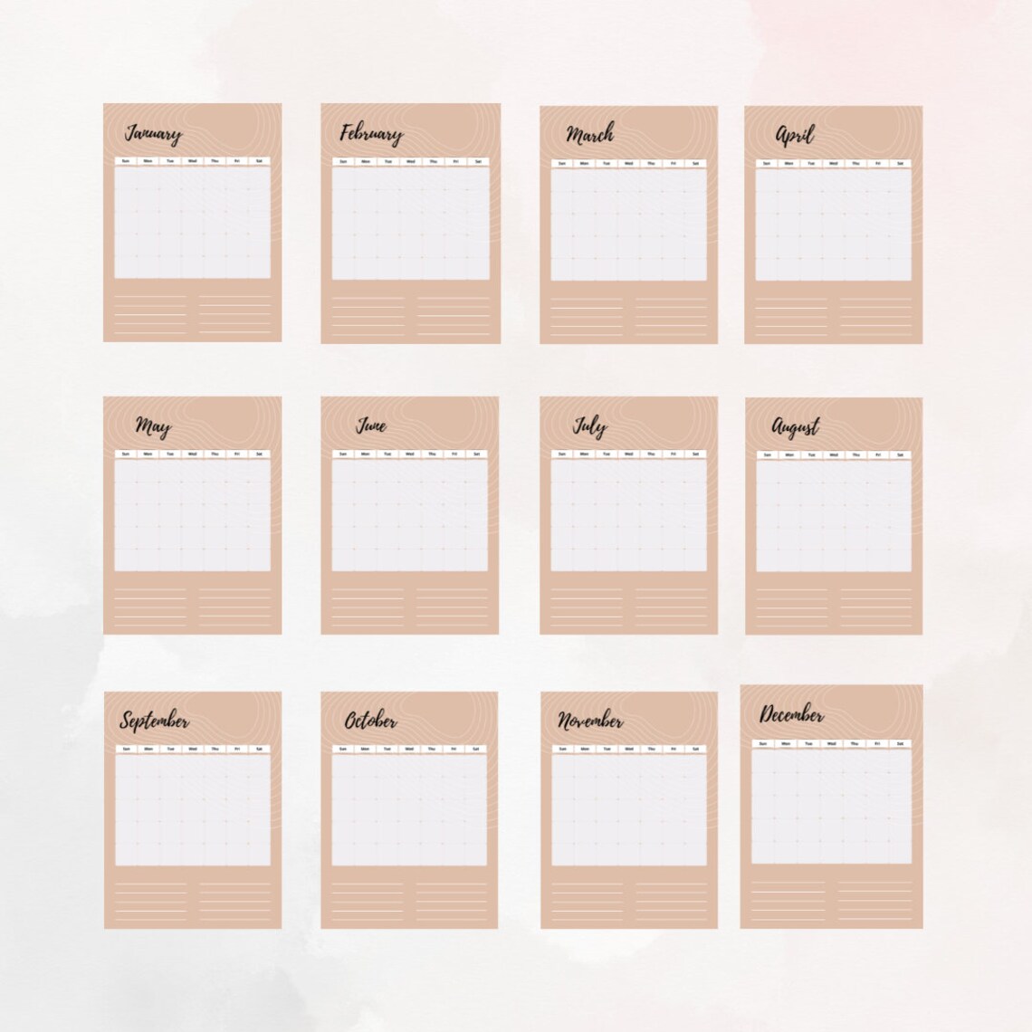 Printable Blank 12 Month Calendar Etsy