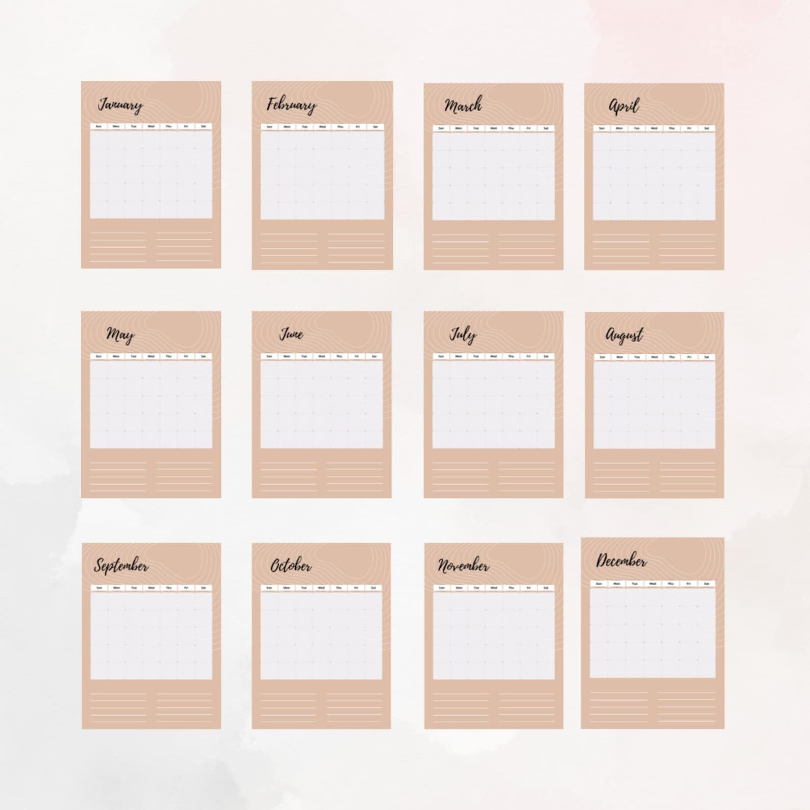 Printable Blank 12 Month Calendar - Etsy